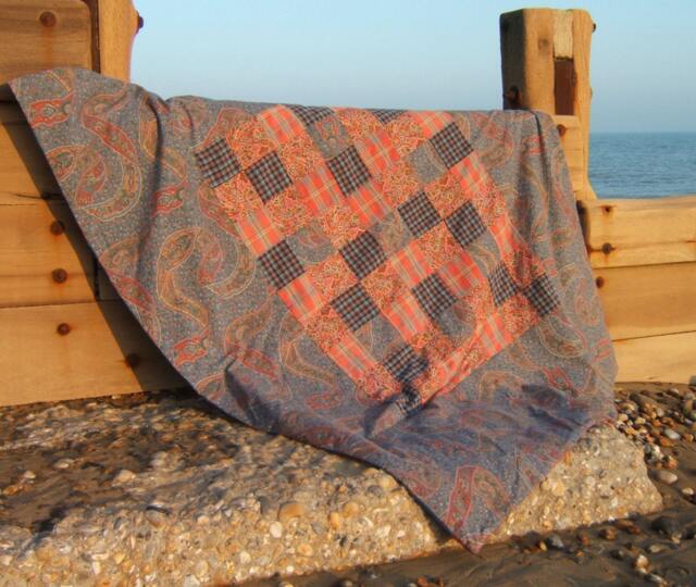Paisley & Tartan Patchwork Quilt, Handmade Picnic Blanket, Travel Rug, Beach Blanket - image 1