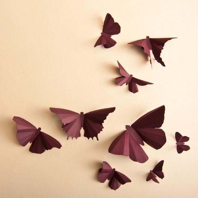 3D Wall Butterflies Plum Butterfly Silhouettes For Girls Room, Nursery, & Home Art Decor - image 1