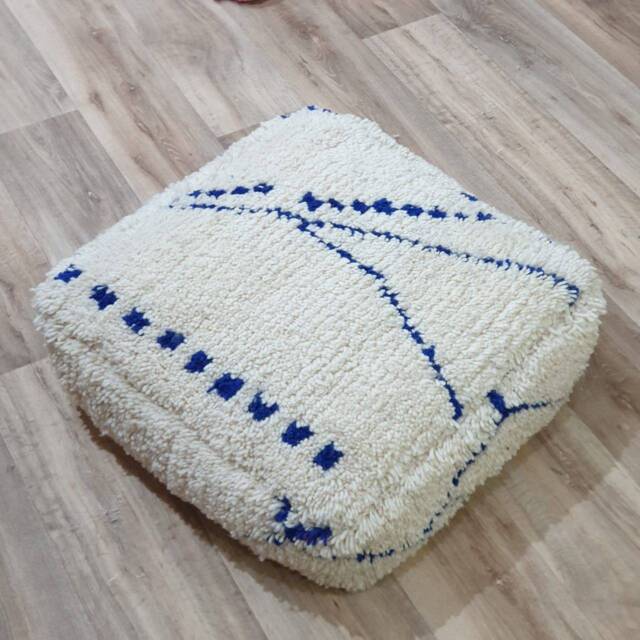 Moroccan Kilim Pouf , Floor Pillow , Handmade , 100% Wool . Size 65x65x25 cm - image 1