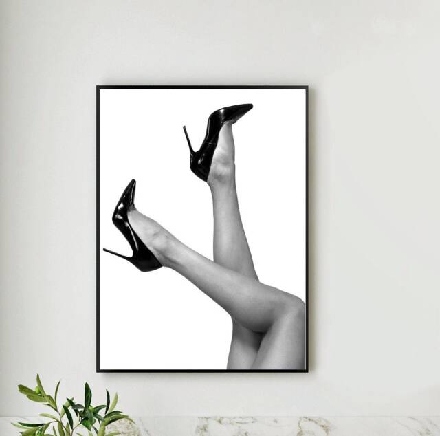 Heels in Air Black & White Fashion Womens High Dressing Room Bedroom Wall Art Print Poster Shoes Simple Elegant Home Decor Art - image 1