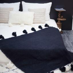 Moroccan Pom Blanket, Bohemian Wool Handmade Berber Bed Spread, Bedcover, Handwoven Bedding - thumbnail 2