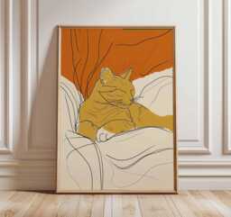 Minimalist Cat Poster Print - Modern Line Art Sleeping Illustration, Cozy Abstract Feline Wall For Living Room & Home Decor - thumbnail 1
