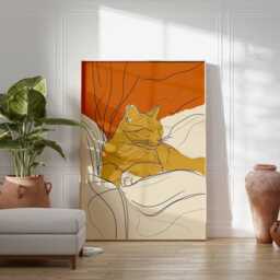 Minimalist Cat Poster Print - Modern Line Art Sleeping Illustration, Cozy Abstract Feline Wall For Living Room & Home Decor - thumbnail 3