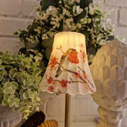 Cordless Touch Lamp. Beautiful Decoupaged Robin Usb Rechargeable Table Lamp.hand Decorated - thumbnail 1