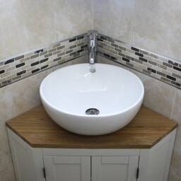 White Bathroom Vanity Unit - Corner Painted Sink Cabinet Ceramic Wash Basin Tap & Plug - thumbnail 3