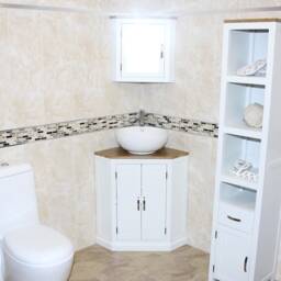 White Bathroom Vanity Unit - Corner Painted Sink Cabinet Ceramic Wash Basin Tap & Plug - thumbnail 2