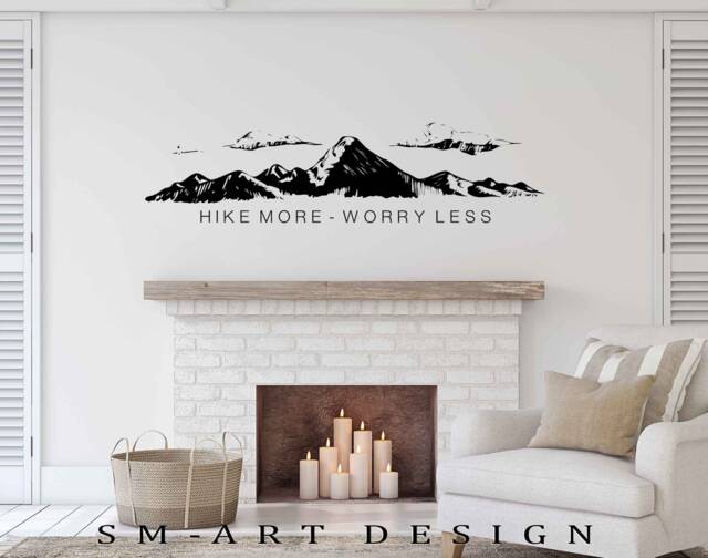 Hike More Worry Less Decal - Mountain Vinyl Wall Art - image 1