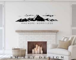 Hike More Worry Less Decal - Mountain Vinyl Wall Art - thumbnail 1