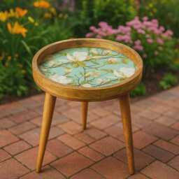 Handmade Whitehaven Floral Modern Artisan Vintage Style Accent Table - thumbnail 3