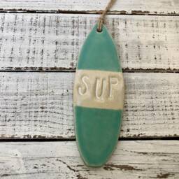 Ceramic Surfboard - Ornament Wall Hanging- Holiday- Christmas Tree- Decoration- Decor- Surf Art- Surfing Gift- Surfer-Sup- Paddle Board - thumbnail 3