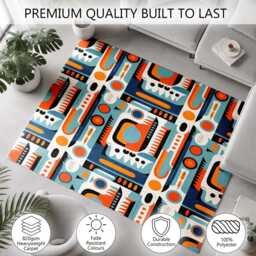 Teal Orange Retro Geometric Repeat Pattern Rug Non-Slip Soft Area Carpet Bedroom Living Room Hallway Mat Decor - Made in UK - thumbnail 3