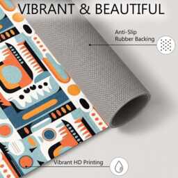 Teal Orange Retro Geometric Repeat Pattern Rug Non-Slip Soft Area Carpet Bedroom Living Room Hallway Mat Decor - Made in UK - thumbnail 4