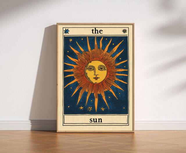 The Sun Tarot Card Print, Mystical Celestial Sunshine Art, Fun Alternative Card, Vintage Style Illustration, Home Spiritual Poster - image 1