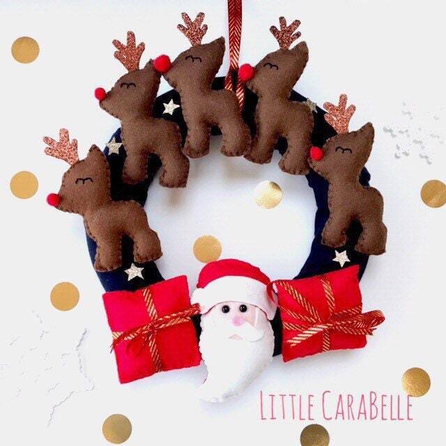Christmas Wreath With Festive Reindeer & Father Felt Decorations. Dec, Decor, Garland, Door - image 1