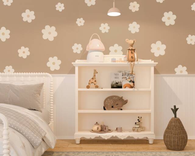 Daisy Wall Decals - Beige Flower Stickers, Neutral Floral Nursery Decor, Reusable & Removable Stickers - image 1