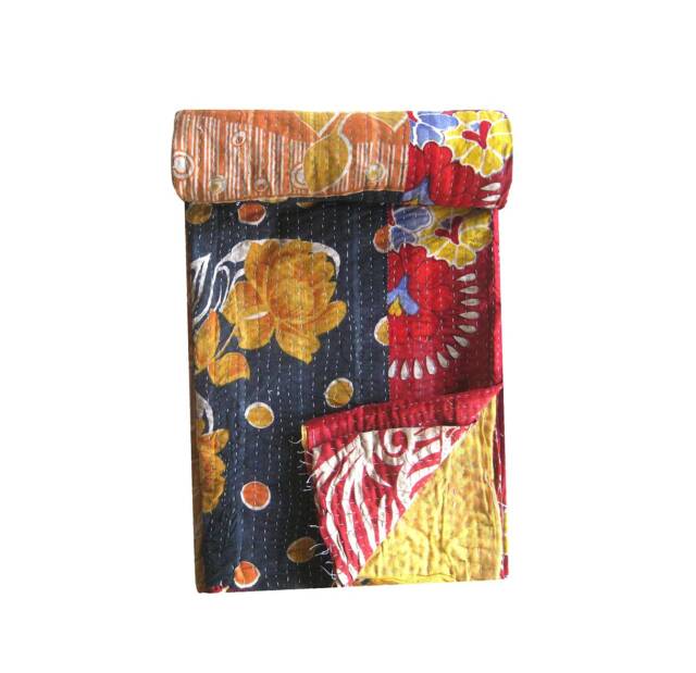 Vintage Kantha Quilt Reversible Patchwork Cotton Throw - 56x80 Inch - image 1