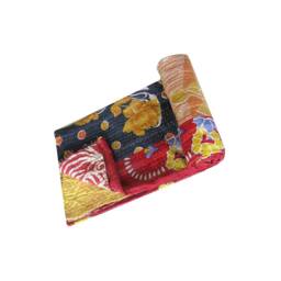 Vintage Kantha Quilt Reversible Patchwork Cotton Throw - 56x80 Inch - thumbnail 2