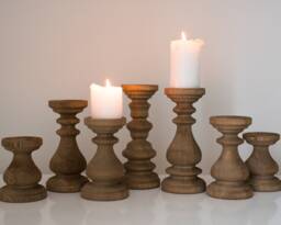 Beautiful Wood Color Candle Holders Set Of 7 Candlesticks Seven Wooden Pillars Turned Warmhouse Design Magic Cool Decor Farmhouse - thumbnail 1