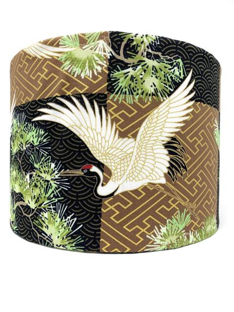 Japanese Crane Lampshade Oriental Bird Lamp Shade, Brown Gold Black - image 1