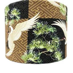 Japanese Crane Lampshade Oriental Bird Lamp Shade, Brown Gold Black - thumbnail 4