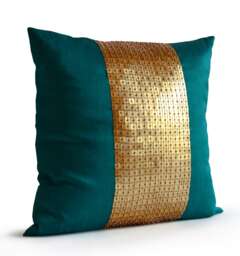 Teal Pillow Cover, Turquoise Throw Pillow, Color Block Gold Sequin Housewarming Gift, Autumn D??cor, Living Room Pillows