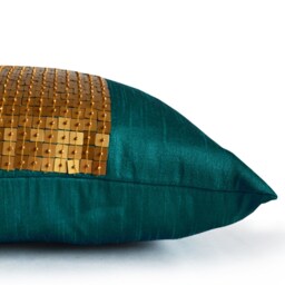 Teal Pillow Cover, Turquoise Throw Pillow, Color Block Gold Sequin Housewarming Gift, Autumn D??cor, Living Room Pillows - thumbnail 3