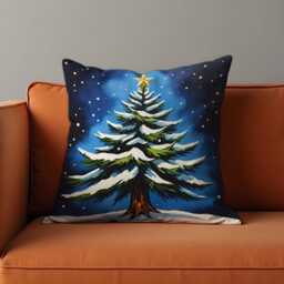 Snowy Christmas Tree Cushion Cover, Winter Holiday Throw Pillowcase With Star & Snowflakes, Festive Blue Seasonal Decor For Sofa Or Bed - thumbnail 4