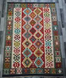 Heritage Kilim Rug, Handmade Artisan Afghan Turkish, Scandinavian, Navajo, Bohemian Flatweave, Natural Wool Multicolour Rug 210x153 cm - thumbnail 1