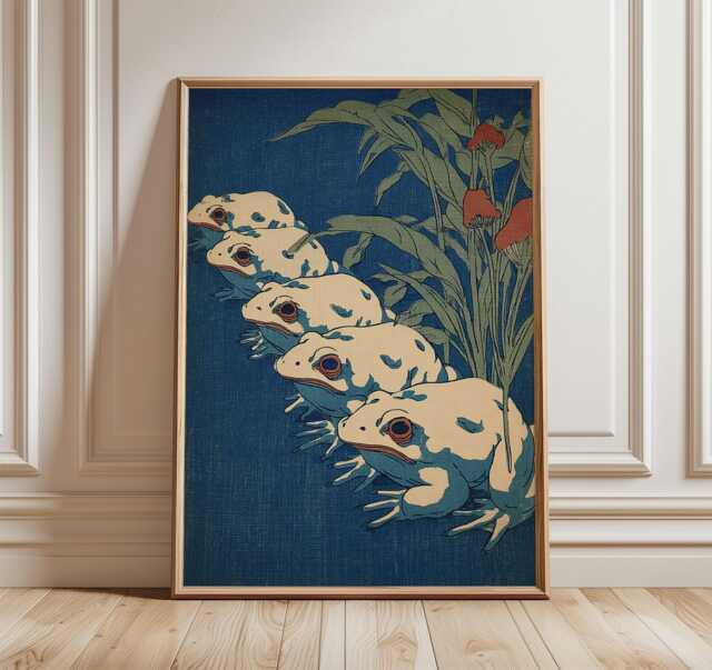 Japanese Frog Art Print, Ukiyo-E Style Illustration - image 1