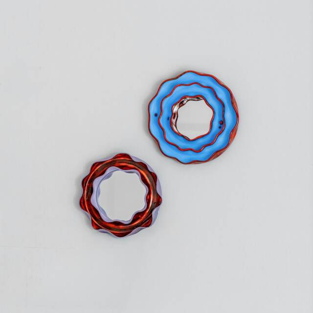 Set Of 2 Ceramic Mirrors, Flower Wall Funky Art, Mirror Decor For Bathroom - image 1
