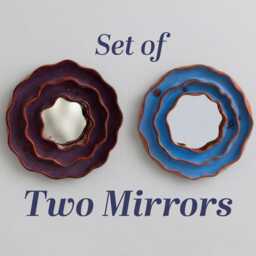 Set Of 2 Ceramic Mirrors, Flower Wall Funky Art, Mirror Decor For Bathroom - thumbnail 2