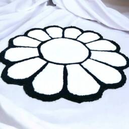 White & Black Rug, Handmade Tufted Floral Round Bedroom Circle Design - thumbnail 3