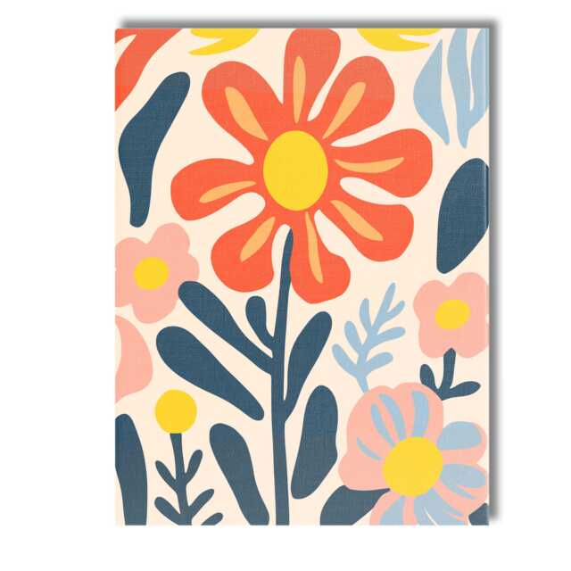 Retro Orange Flower & Pastel Blossom Folk Art Composition Canvas Wall Print Decor Picture Ready To Hang - image 1