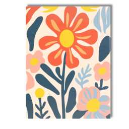 Retro Orange Flower & Pastel Blossom Folk Art Composition Canvas Wall Print Decor Picture Ready To Hang - thumbnail 1