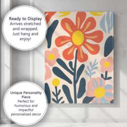 Retro Orange Flower & Pastel Blossom Folk Art Composition Canvas Wall Print Decor Picture Ready To Hang - thumbnail 3