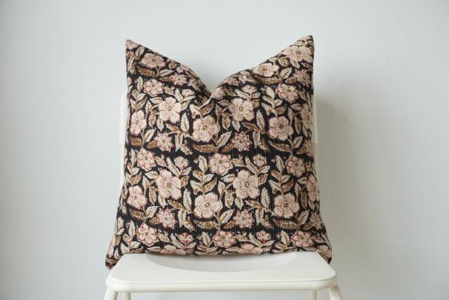 "Block Print Pillow Cover Floral Batik, Natural Dyed - 20"" X 20" - image 1