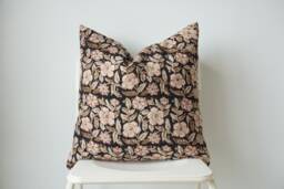 "Block Print Pillow Cover Floral Batik, Natural Dyed - 20"" X 20" - thumbnail 1