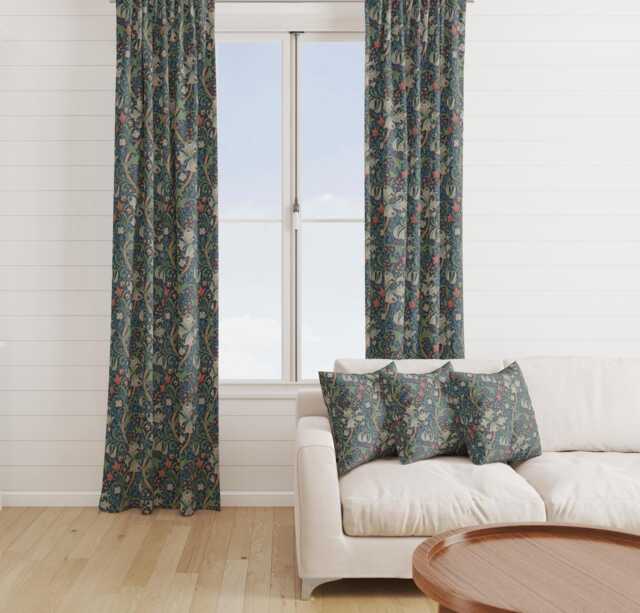 Custom Made William Morris Golden Lily Jewel Blackout Lining Curtains 3 - image 1