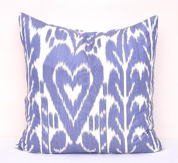 Blue Violet Ikat Pillow Cover, Handmade Cotton Cushion - 20x20 In - image 1