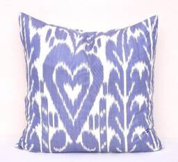 Blue Violet Ikat Pillow Cover, Handmade Cotton Cushion - 20x20 In - thumbnail 1