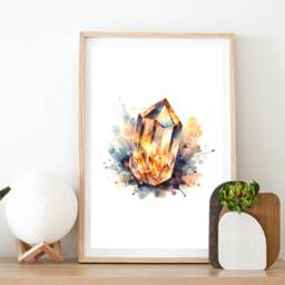 Citrine Crystal Print - Set Of 3 Posters - Watercolour Gemstone Mineralogy Meaning Paintings Gifts Design Decor Wall Art - thumbnail 2