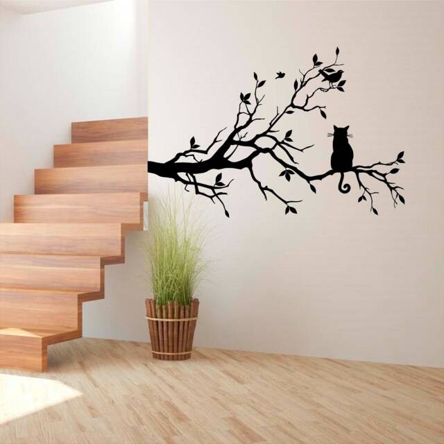 Kitten Perched With Birds Vinyl Wall Art, Decal, Sticker, Transfer, Mural, Decor, Rent Friendly, Interior, Exterior, Full - 0273 - image 1