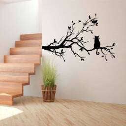 Kitten Perched With Birds Vinyl Wall Art, Decal, Sticker, Transfer, Mural, Decor, Rent Friendly, Interior, Exterior, Full - 0273 - thumbnail 1