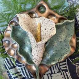 Peace Lily Sculpture Unique Hand Sculpted Ceramic Wall Hanging 3-D Landscape With Peace & Textured Frame - thumbnail 3