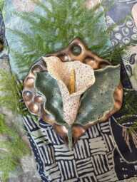 Hand-Sculpted Peace Lily Ceramic Wall Hanging - Textured Landscape Art