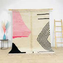 Pink Black Abstract Rug, Bold Moroccan Wool Custom Geometric Berber Carpet, Large Area Shag Eclectic Living Room Decor - thumbnail 1