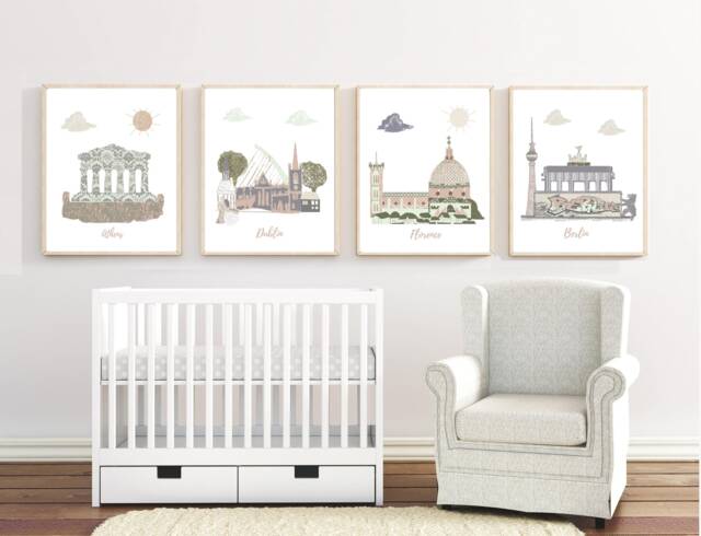 Travel Theme Nursery Art City Prints Set Of 4 - image 1