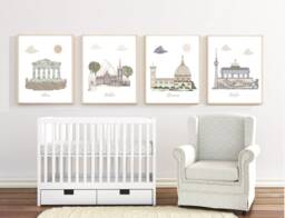 Travel Theme Nursery Art City Prints Set Of 4 - thumbnail 1