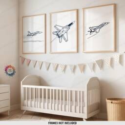 Fighter Jet Print Set - 3 Posters - Boys Bedroom Artwork Plane Wall Art Aircraft Line Drawing Design Pilot Gifts Decor Airplane - thumbnail 1