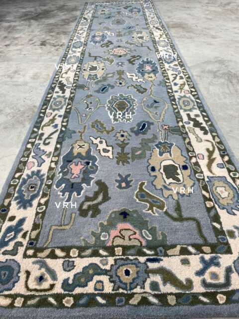 Handmade Wool Oushak Rug, Modern Gray Floral Area Rug - image 1